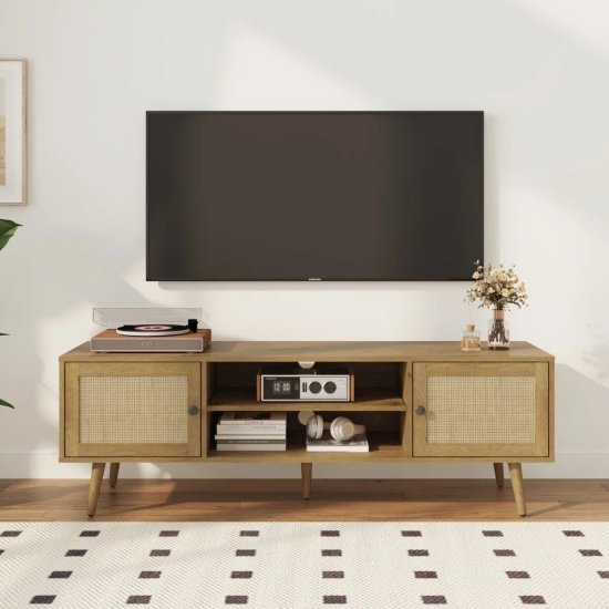 מזנון טלוויזיה דמוי ראטן באורך 150 ס"מ דגם 4079 מבית Step Up - צבע אלון