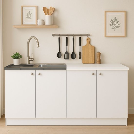 ארון מטבח מודרני ברוחב 1.6 מטר כולל כיור נירוסטה דגם Sigalit מבית Tudo Design - צבע לבן