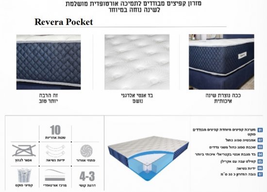 מזרן זוגי King Revera Pocket בגודל 160X190 ס''מ