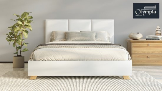 מיטה זוגית 160x190 דגם 6034 עץ מרופדת דמוי עור + מזרן מתנה מבית Olympia - צבע לבן