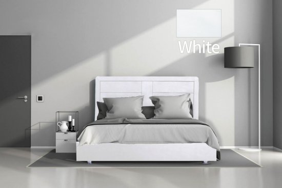 מיטה וחצי 120x190 דגם 6001 עץ מרופדת דמוי עור כוללת ארגז מצעים + מזרן קפיצים מתנה מבית Olympia - צבע לבן