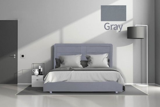 מיטה וחצי 120x190 דגם 6001 עץ מרופדת דמוי עור כוללת ארגז מצעים + מזרן קפיצים מתנה מבית Olympia - צבע אפור