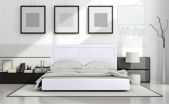 מיטה זוגית 160x190 דגם 6019 עץ מרופדת דמוי עור כוללת ארגז מצעים + מזרן קפיצים מתנה מבית Olympia - צבע לבן