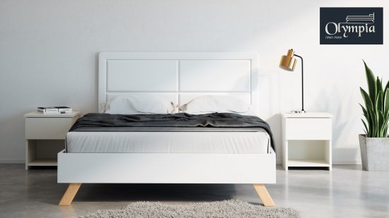 מיטה וחצי 120x190 דגם 6021 עץ מרופדת דמוי עור + מזרן קפיצים מתנה מבית Olympia - צבע לבן
