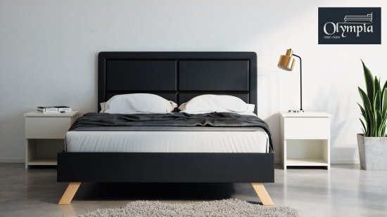 מיטה וחצי 120x190 דגם 6021 עץ מרופדת דמוי עור + מזרן קפיצים מתנה מבית Olympia - צבע שחור
