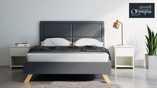 מיטה וחצי 120x190 דגם 6021 עץ מרופדת דמוי עור + מזרן קפיצים מתנה מבית Olympia - צבע אפור