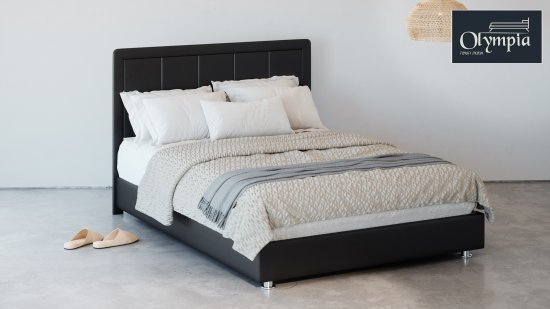 מיטה וחצי 120x190 דגם 6012 עץ מרופדת דמוי עור כוללת ארגז מצעים + מזרן קפיצים מתנה מבית Olympia - צבע שחור