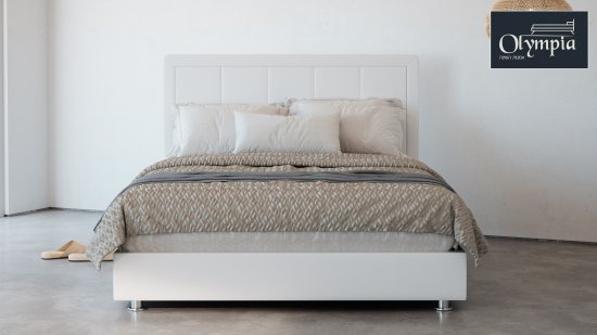 מיטה זוגית 140x190 דגם 6012 עץ מרופדת דמוי עור כוללת ארגז מצעים + מזרן קפיצים מתנה מבית Olympia - צבע לבן