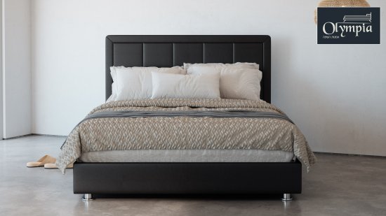 מיטה זוגית 160x190 דגם 6012 עץ מרופדת דמוי עור כוללת ארגז מצעים + מזרן קפיצים מתנה מבית Olympia - צבע שחור