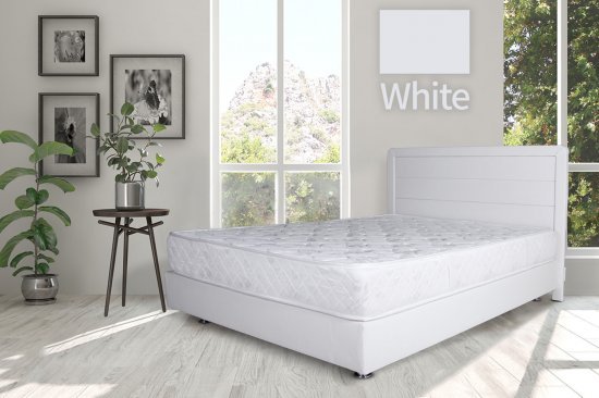 מיטה זוגית 140x190 דגם 6009 עץ מרופדת דמוי עור כוללת ארגז מצעים + מזרן קפיצים מתנה מבית Olympia - צבע לבן