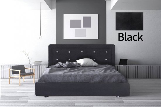 מיטה זוגית 140x190 דגם 6010 עץ מרופדת דמוי עור כוללת ארגז מצעים + מזרן קפיצים מתנה מבית Olympia - צבע שחור