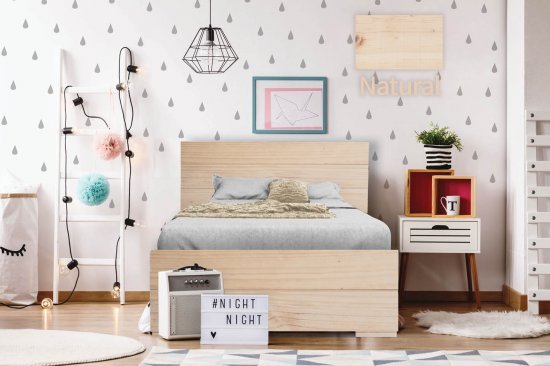 מיטה וחצי 120x190 דגם 5038 עץ מלא + מזרן מתנה מבית Olympia - צבע טבעי