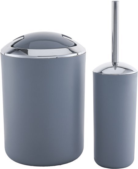 סט פח אשפה עגול שובך 7 ליטר + מברשת לניקוי אסלה מבית Aquila - צבע אפור וניקל