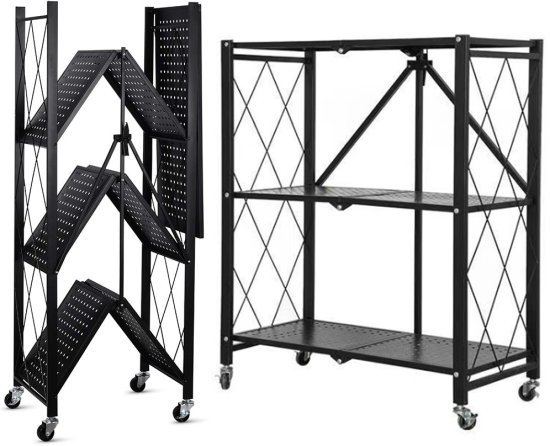 כוננית מתקפלת 3 מדפים מבית Garden Top - צבע שחור