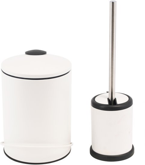 סט פח אשפה עגול עם דוושה 3 ל' + מברשת אסלה עם מעמד אוטומטי מבית Aquila - צבע לבן