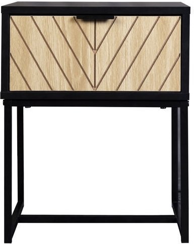 שידת לילה מגירה אחת דגם אופל מבית Ramos - צבע שחור בשילוב אלון בהיר