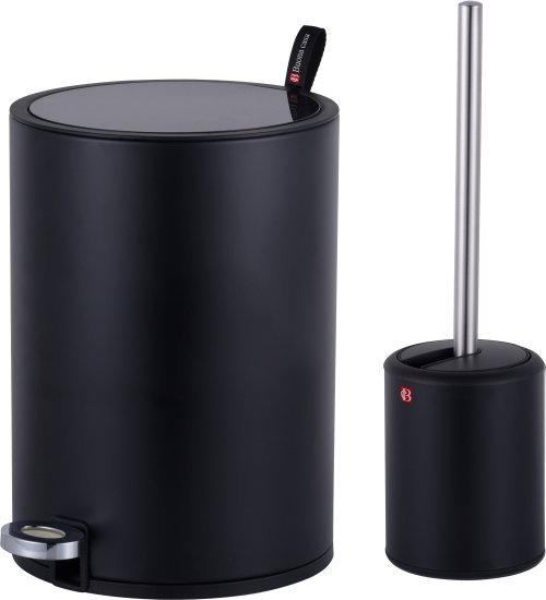 סט שירותים - פח אשפה בנפח 5 ליטר + מברשת אסלה דגם Naples מבית Buona Casa - צבע שחור
