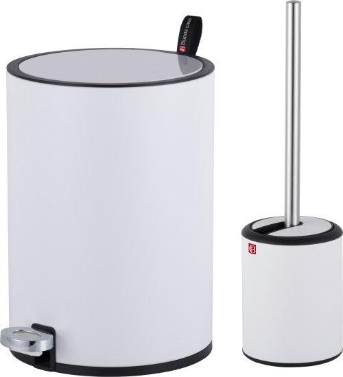 סט שירותים - פח אשפה בנפח 5 ליטר + מברשת אסלה דגם Naples מבית Buona Casa - צבע לבן