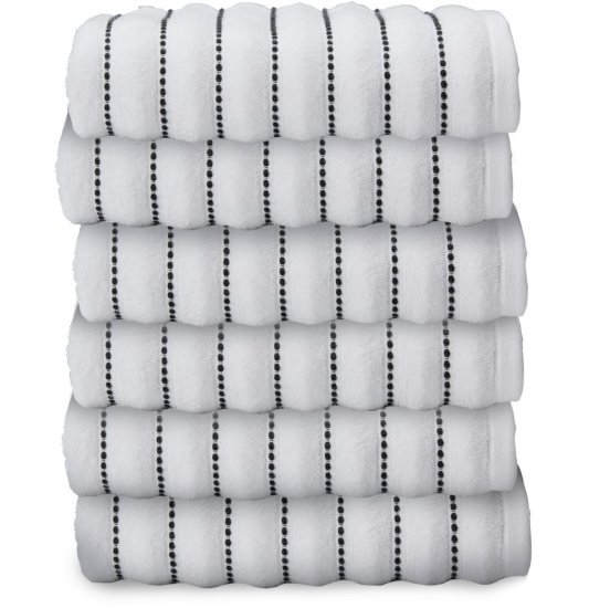 6 מגבות פנים 100% כותנה 50x90 ס''מ סדרת Danube מבית Homestyle - צבע לבן ושחור