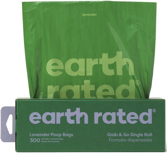 שקיות נשלפות בניחוח לבנדר לאיסוף צואת כלבים מבית Earth Rated - גליל המכיל 300 שקיות