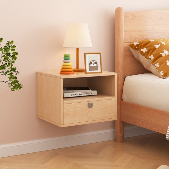 שידת לילה צפה תלויה לקיר דגם Tilbari מבית StarShop - צבע אלון