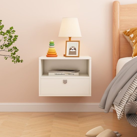 שידת לילה צפה תלויה לקיר דגם Wotford מבית StarShop - צבע לבן