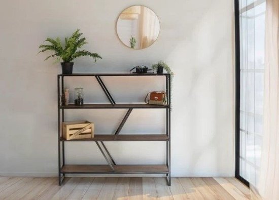 ספריית 3 מדפים מעוצבת זיגזג דגם Zigzag מבית Star Shop - צבע עץ / שחור