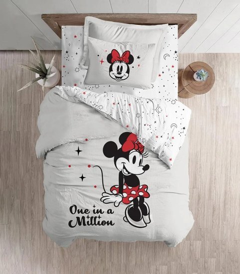 סט מצעים 3 חלקים 100% מיקרופייבר 90x200 ס''מ מבית Homestyle - דגם Minnie Mouse 1 Mil
