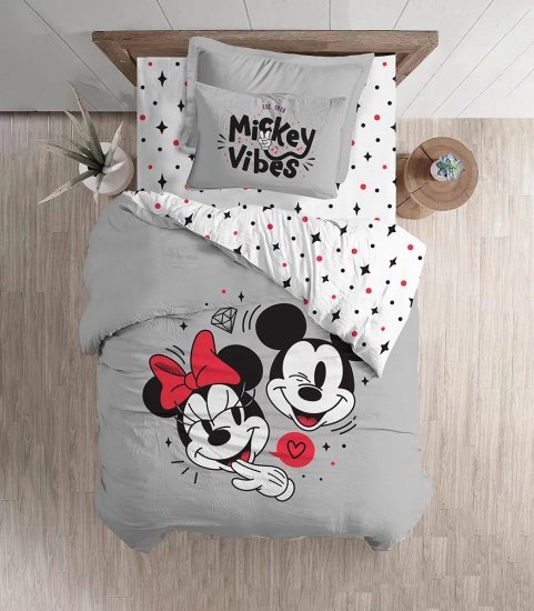 סט מצעים 3 חלקים 100% מיקרופייבר 90x200 ס''מ מבית Homestyle - דגם Mickey And Minnie Diamond