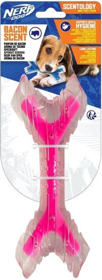 עצם לעיסה לכלבים ריח בייקון מבית Hasbro - Nerf Dog - ורוד / שקוף