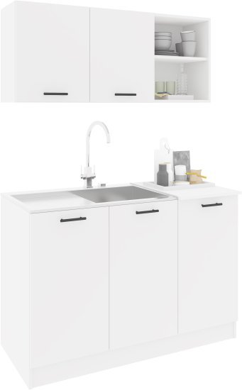 מטבח מודרני ברוחב 1.2 מטר ארון עליון ותחתון כולל כיור נירוסטה דגם Solo מבית Tudo Design - צבע לבן
