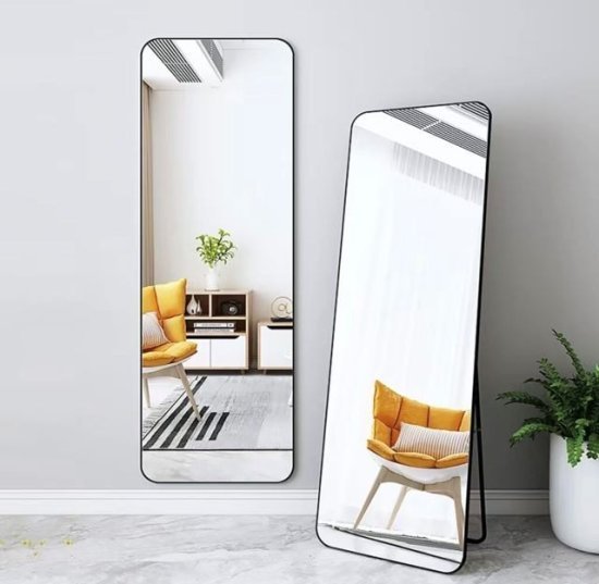 מראת גוף מלבנית לתלייה / עומדת על רגל מסגרת שחורה 150x40 ס''מ מבית HomeSet