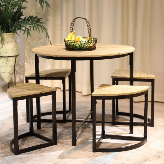 פינת אוכל עגולה שולחן ו-4 כיסאות דגם Inta מבית Bradex - צבע עץ ושחור
