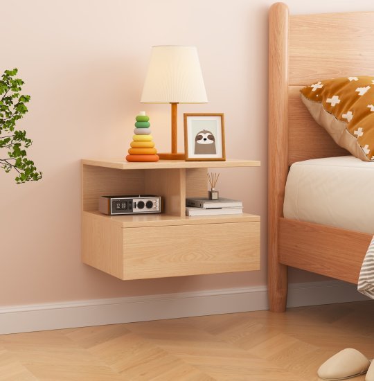 שידת לילה צפה תלויה לקיר דגם York מבית StarShop - צבע אלון