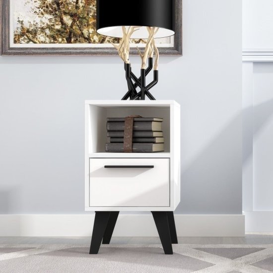 שידת לילה עם מגירה ומדף דגם Gala מבית Bradex - צבע לבן