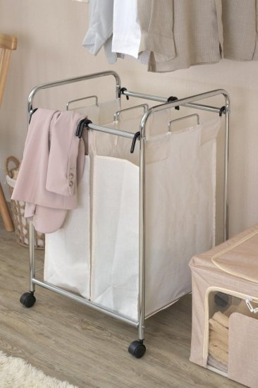 סל כביסה 2 תאים נירוסטה Honey Can Do - צבע לבן