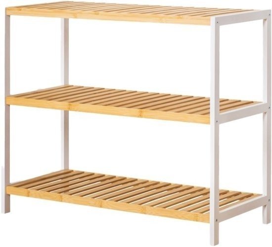 ארגונית מדפים מעוצבת עם 3 מדפים רחבים מבית HomeSet - צבע עץ במבוק