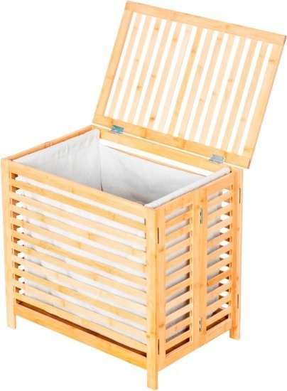 סל כביסה במבוק מתקפל עם מכסה מבית HomeSet - צבע עץ במבוק