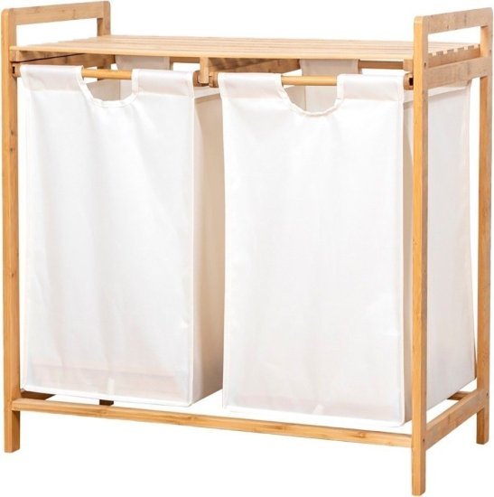 סל כביסה במבוק 2 תאים מבית HomeSet - צבע עץ במבוק