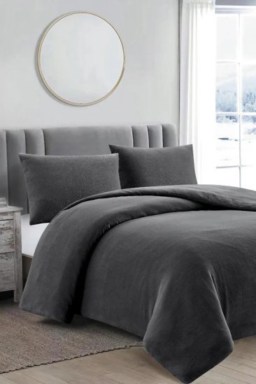 סט מצעים למיטה זוגית 160x200 ס''מ קולקציית קורל פליז מבית Arige Gad - צבע אפור כהה