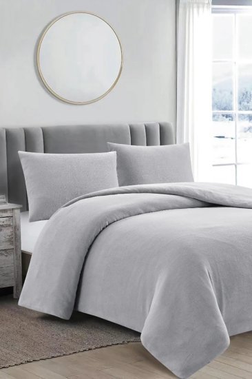 סט מצעים למיטה זוגית 180x200 ס''מ קולקציית קורל פליז מבית Arige Gad - צבע אפור בהיר