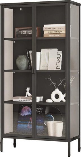 יחידת מדפים ממתכת בשילוב דלתות זכוכית דגם BS209 מבית Step Up - צבע שחור