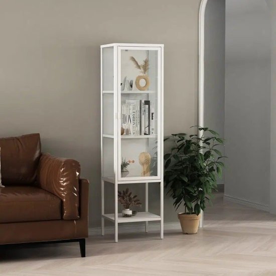 יחידת מדפים ממתכת בשילוב דלת זכוכית דגם BS210 מבית Step Up - צבע לבן