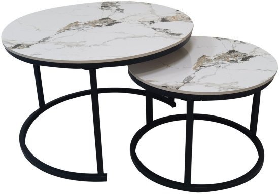 זוג שולחנות סלון עגולים עם פלטת קרמיקה דגם Orion מבית Tudo Design - צבע שחור