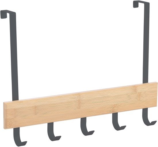 קולב לדלת 5 ווים משולב עץ במבוק 40 ס''מ מבית Aquila - צבע שחור