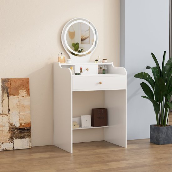 שידת איפור עם תאורת LED דגם Citrine מבית Star Shop - צבע לבן