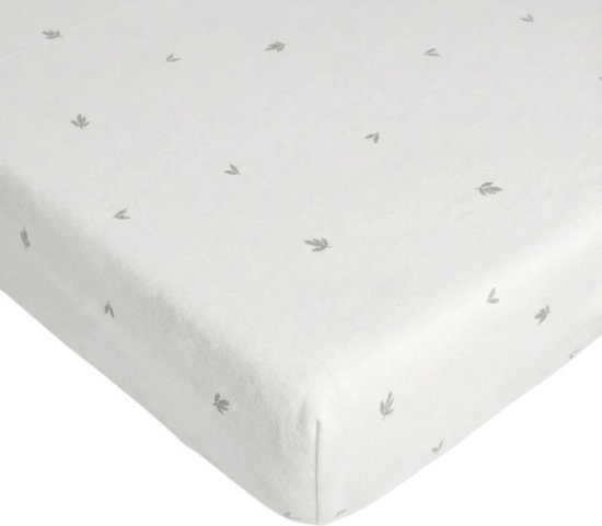 סדין לעריסה 100% כותנה מבית Lorens - צבע לבן עם איורי עלים