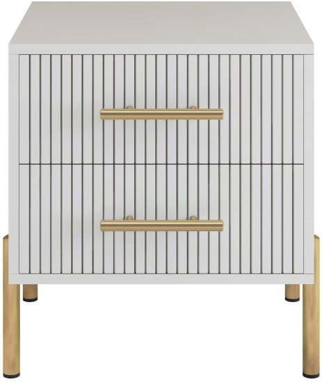 שידת לילה 2 מגירות דגם אדם מבית Ramos - צבע לבן בשילוב זהב