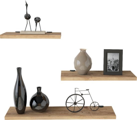 שלישיית מדפים צפים ברוחב 30/40 / 60 ס''מ דגם Lines מבית Homax - צבע אלון