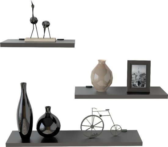 שלישיית מדפים צפים ברוחב 30/40 / 60 ס''מ דגם Lines מבית Homax - צבע אפור